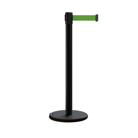 MONTOUR LINE Retractable Belt Rolling Stanchion, 2.5ft Black Post  9ft. Green Belt ME630-BK-GN-90